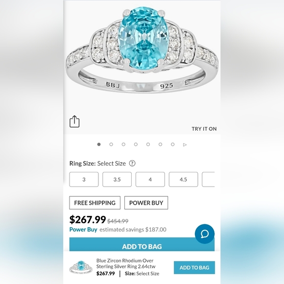 Genuine Cambodian Blue Zircon & White Zircon Ring Sterling Silver Size 6 - Picture 10 of 10